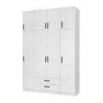 Ντουλάπα ρούχων Ricardo Megapap τετράφυλλη με πατάρι και συρτάρια χρώμα λευκό 160x51,8x240εκ.