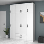 Ντουλάπα ρούχων Ricardo Megapap τετράφυλλη με πατάρι και συρτάρια χρώμα λευκό 160x51,8x240εκ. - Image 4