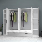 Ντουλάπα ρούχων Ricardo Megapap εξάφυλλη με συρτάρια χρώμα λευκό 240x51,8x181εκ. - Image 2