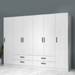 Ντουλάπα ρούχων Ricardo Megapap εξάφυλλη με συρτάρια χρώμα λευκό 240x51,8x181εκ. - Image 4