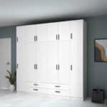 Ντουλάπα ρούχων Ricardo Megapap εξάφυλλη με πατάρι και συρτάρια χρώμα λευκό 240x51,8x240εκ. - Image 4