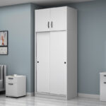 Ντουλάπα ρούχων Regio Megapap δίφυλλη συρόμενη με πατάρι χρώμα λευκό 100x60x240εκ. - Image 3