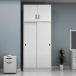 Ντουλάπα ρούχων Regio Megapap δίφυλλη συρόμενη με πατάρι χρώμα λευκό 100x60x240εκ. - Image 4