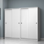 Ντουλάπα ρούχων Regio Megapap τετράφυλλη συρόμενη χρώμα λευκό 200x60x181εκ. - Image 4