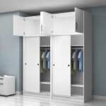 Ντουλάπα ρούχων Regio Megapap τετράφυλλη συρόμενη με πατάρι χρώμα λευκό 200x60x240εκ. - Image 2