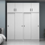 Ντουλάπα ρούχων Regio Megapap τετράφυλλη συρόμενη με πατάρι χρώμα λευκό 200x60x240εκ. - Image 4