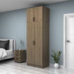 Ντουλάπα ρούχων Vivian Megapap δίφυλλη με πατάρι χρώμα καρυδί 80x51,8x240εκ. - Image 3