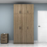 Ντουλάπα ρούχων Vivian Megapap τρίφυλλη με πατάρι χρώμα καρυδί 120x51,8x240εκ. - Image 4