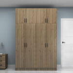 Ντουλάπα ρούχων Vivian Megapap τετράφυλλη με πατάρι χρώμα καρυδί 160x51,8x240εκ. - Image 4