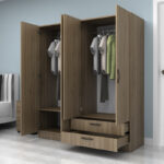 Ντουλάπα ρούχων Vivian Megapap τετράφυλλη με συρτάρια χρώμα καρυδί 160x51,8x181εκ. - Image 2