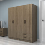 Ντουλάπα ρούχων Vivian Megapap τετράφυλλη με συρτάρια χρώμα καρυδί 160x51,8x181εκ. - Image 3