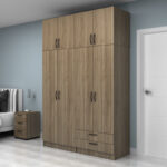 Ντουλάπα ρούχων Vivian Megapap τετράφυλλη με πατάρι και συρτάρια χρώμα καρυδί 160x51,8x240εκ. - Image 3