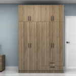 Ντουλάπα ρούχων Vivian Megapap τετράφυλλη με πατάρι και συρτάρια χρώμα καρυδί 160x51,8x240εκ. - Image 4