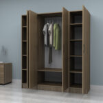 Ντουλάπα ρούχων Vivian Megapap τετράφυλλη χρώμα καρυδί 160x51,8x181εκ. - Image 2