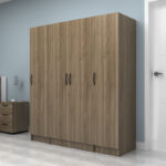 Ντουλάπα ρούχων Vivian Megapap τετράφυλλη χρώμα καρυδί 160x51,8x181εκ. - Image 3