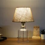 GLOBOSTAR® TRANS 204-0055 Μοντέρνο Επιτραπέζιο Φωτιστικό Πορτατίφ με Ντουί 1 x E27 AC 220-240V IP20 - Διάφανο & Μπεζ - Μ22 x Π22 x Υ14cm - Image 3