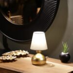 GLOBOSTAR® SWEET 204-0061 Μοντέρνο Επιτραπέζιο Φωτιστικό Πορτατίφ με Ντουί 1 x E27 AC 220-240V IP20 - Χρυσό & Μπεζ - Μ13 x Π13 x Υ25cm - Image 2