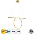 GLOBOSTAR® ROME 61297 Μοντέρνο Κρεμαστό Φωτιστικό Οροφής LED 24W 2640lm 200° AC 220-240V IP20 Ρυθμιζόμενο Λευκό CCT με On/Off 2700K/4500K/6000K - Lumileds SMD Chip - Χρυσό Βούρτσας - Μ65.5 x Π4 x Υ33cm - 3 Χρόνια Εγγύηση - Image 2