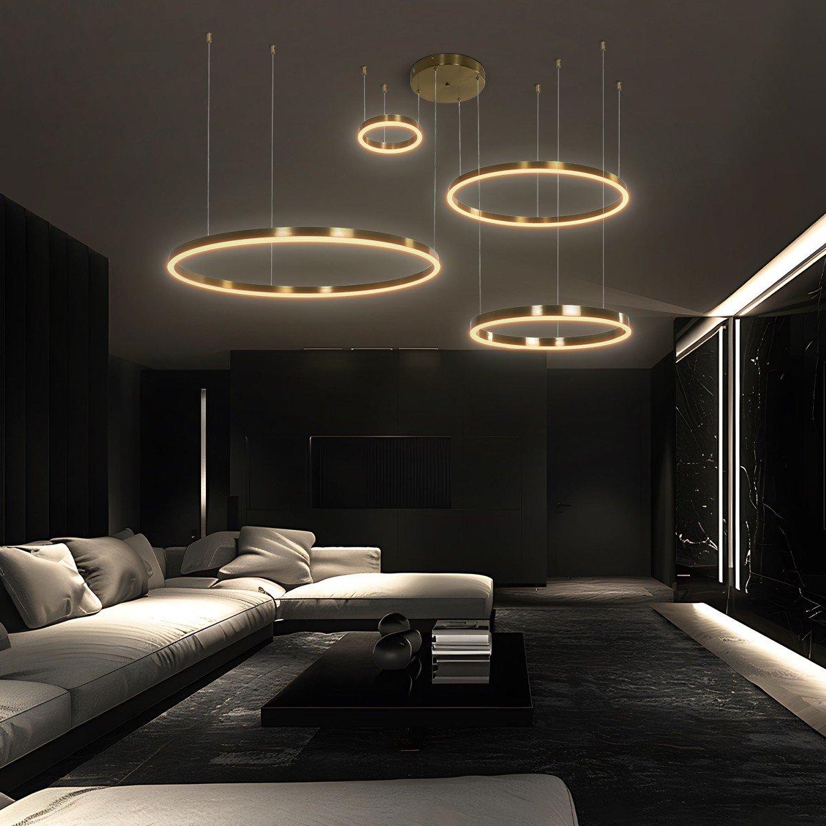 b9b5ab_61193_1 kelvo® VENOM 61193 Μοντέρνο Κρεμαστό Φωτιστικό Οροφής LED 150W 17659lm 120° AC 220-240V IP20 Ρυθμιζόμενο Λευκό CCT με Χειριστήριο από 2700K έως 6000K Dimmable - Lumileds SMD Chip - Χρυσό Βούρτσας - Μ150 x Π90 x Υ60cm - 3 Χρόνια Εγγύηση - Image 1