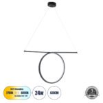 GLOBOSTAR® ROME 61294 Μοντέρνο Κρεμαστό Φωτιστικό Οροφής LED 24W 2640lm 200° AC 220-240V IP20 Ρυθμιζόμενο Λευκό CCT με On/Off 2700K/4500K/6000K - Lumileds SMD Chip - Μαύρο Ματ - Μ65.5 x Π4 x Υ33cm - 3 Χρόνια Εγγύηση - Image 2