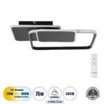 GLOBOSTAR® SQUARO 61231 Μοντέρνο Φωτιστικό Οροφής LED 75W 8400lm 360° AC 220-240V IP20 Ρυθμιζόμενο Λευκό CCT με Χειριστήριο από 2700K έως 6000K Dimmable - Lumileds SMD Chip - Μαύρο Ματ - Μ48.5 x Π51 x Υ9cm - 3 Χρόνια Εγγύηση - Image 2