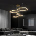 kelvo® LEXAGON KLV-101-0180 Κρεμαστό Φωτιστικό Οροφής LED 120W 12000lm 200° AC 220-240V IP20 Ρυθμιζόμενο Λευκό CCT με Χειριστήριο από 2700K έως 6000K Dimmable - Lumileds SMD Chip - Χρυσό Πλατίνα - Μ110 x Π90 x Υ110cm - 3 Χρόνια Εγγύηση