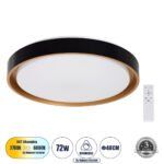 GLOBOSTAR® BARCHETTA 61047-S Μοντέρνο Φωτιστικό Οροφής LED 72W 8306lm 120° AC 220-240V IP20 Ρυθμιζόμενο Λευκό CCT με Χειριστήριο από 2700K έως 6000K Dimmable - Lumileds SMD Chip - Μαύρο Ματ & Χρυσό - Μ48 x Π48 x Υ8.2cm - 3 Χρόνια Εγγύηση - Image 2
