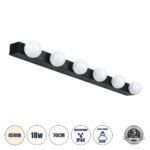 GLOBOSTAR® BELLA 60452 Μοντέρνο Φωτιστικό Τοίχου - Απλίκα Καθρέπτη Μπάνιου LED 18W 2052lm 300° AC 220-240V IP44 Φυσικό Λευκό 4500K - Bridgelux COB Chip & TÜV SÜD Driver - Μαύρο Ματ & Λευκό - Μ70 x Π11 x Υ6cm - 3 Χρόνια Εγγύηση