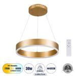 GLOBOSTAR® VENOM 61175 Μοντέρνο Κρεμαστό Φωτιστικό Οροφής LED 30W 3513lm 120° AC 220-240V IP20 Ρυθμιζόμενο Λευκό CCT με Χειριστήριο από 2700K έως 6000K Dimmable - Lumileds SMD Chip - Χρυσό Βούρτσας - Μ40 x Π40 x Υ6.5cm - 3 Χρόνια Εγγύηση