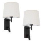 GLOBOSTAR® ROULETTE-R 61379 Μοντέρνο Φωτιστικό Τοίχου - Απλίκα Ξενοδοχείου Reading Light με Φορτιστή USB 3A & Ντουί 1 x E27 LED 3W 360lm 36° & 360° AC 220-240V IP20 Φυσικό Λευκό 4500K - Bridgelux COB Chip & TÜV SÜD Driver - Μαύρο & Μπεζ - Μ22 x Π23.5 x Υ37cm - Σετ 2 Τεμαχίων - 3 Χρόνια Εγγύηση - Image 2