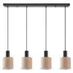 SE21-BL-4-4BL-SH3 ADEPT TUBE Black Pendant Brown Fabric Shade+