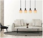 SE21-BL-4-4BL-SH3 ADEPT TUBE Black Pendant Brown Fabric Shade+ - Image 2