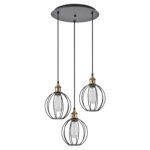 SE21-BR-10-3BL-GR2 MAGNUM Bronze Metal Pendant Black Metal Grid with Black Fabric Cable+