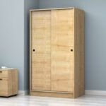 Ντουλάπα ρούχων Regio Megapap δίφυλλη συρόμενη χρώμα φυσικό οξιάς 100x60x181εκ. - Image 3