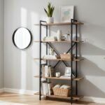 Βιβλιοθήκη Ernesto Megapap χρώμα μαύρο - καπνιστή καρυδιά 90x35,5x160εκ.