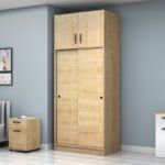 Ντουλάπα ρούχων Regio Megapap δίφυλλη συρόμενη με πατάρι χρώμα φυσικό οξιάς 100x60x240εκ. - Image 3