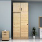 Ντουλάπα ρούχων Regio Megapap δίφυλλη συρόμενη με πατάρι χρώμα φυσικό οξιάς 100x60x240εκ. - Image 4