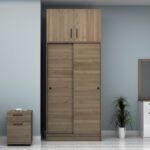 Ντουλάπα ρούχων Regio Megapap δίφυλλη συρόμενη με πατάρι χρώμα καρυδί 100x60x240εκ. - Image 4