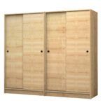 Ντουλάπα ρούχων Regio Megapap τετράφυλλη συρόμενη χρώμα φυσικό οξιάς 200x60x181εκ.