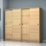 Ντουλάπα ρούχων Regio Megapap τετράφυλλη συρόμενη χρώμα φυσικό οξιάς 200x60x181εκ. - Image 4