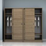 Ντουλάπα ρούχων Regio Megapap τετράφυλλη συρόμενη χρώμα καρυδί 200x60x181εκ. - Image 3