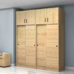 Ντουλάπα ρούχων Regio Megapap τετράφυλλη συρόμενη με πατάρι χρώμα φυσικό οξιάς 200x60x240εκ. - Image 3