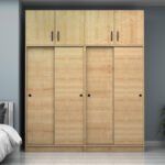 Ντουλάπα ρούχων Regio Megapap τετράφυλλη συρόμενη με πατάρι χρώμα φυσικό οξιάς 200x60x240εκ. - Image 4