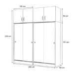 Ντουλάπα ρούχων Regio Megapap τετράφυλλη συρόμενη με πατάρι χρώμα φυσικό οξιάς 200x60x240εκ. - Image 5