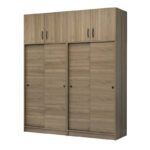 Ντουλάπα ρούχων Regio Megapap τετράφυλλη συρόμενη με πατάρι χρώμα καρυδί 200x60x240εκ.