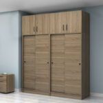 Ντουλάπα ρούχων Regio Megapap τετράφυλλη συρόμενη με πατάρι χρώμα καρυδί 200x60x240εκ. - Image 3