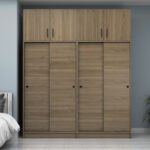 Ντουλάπα ρούχων Regio Megapap τετράφυλλη συρόμενη με πατάρι χρώμα καρυδί 200x60x240εκ. - Image 4