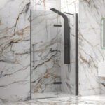 Καμπίνα από τοίχο σε τοίχο με διάφανο κρύσταλλο TINOS 400 Black KARAG 130x200cm