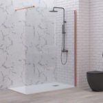 Σταθερό διαχωριστικό ντουζιέρας με διάφανο κρύσταλλο WALKIN 1 Rose Gold KARAG 70x200cm