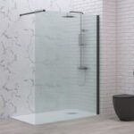 Σταθερό διαχωριστικό ντουζιέρας με flute κρύσταλλο WALKIN 1 Black KARAG 90x200cm